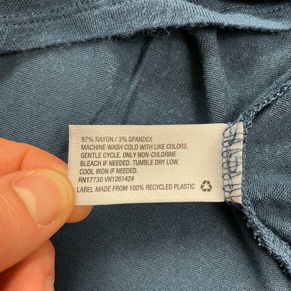 Mossimo Blouse Women Large Blue Long Sleeve Crew Neck Back Hole Stretch Soft Top - Picture 5 of 8